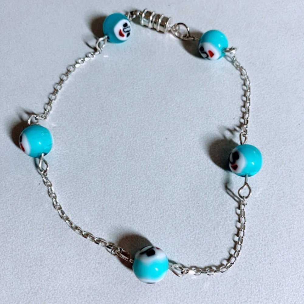 Turquoise Bead Happy Face Chain Ankle Bracelet